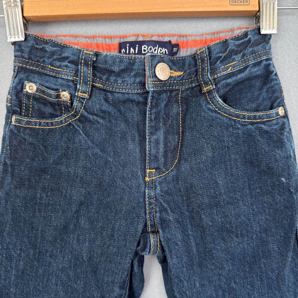Mini Boden Flannel Lined Denim Jeans Boys Size 3T Navy Blue Cotton Pants - Picture 2 of 15